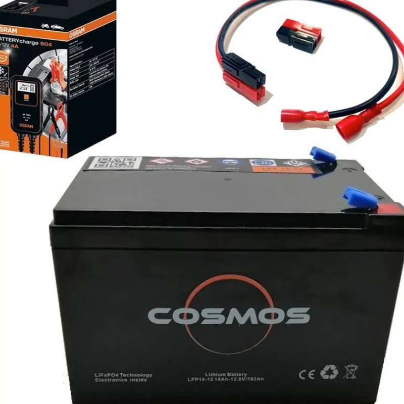 Cosmos Pack Batterie Lithium 12V 15Amp + Chargeur Osram 12V4amp + Faisceaux De Connexion Rapide