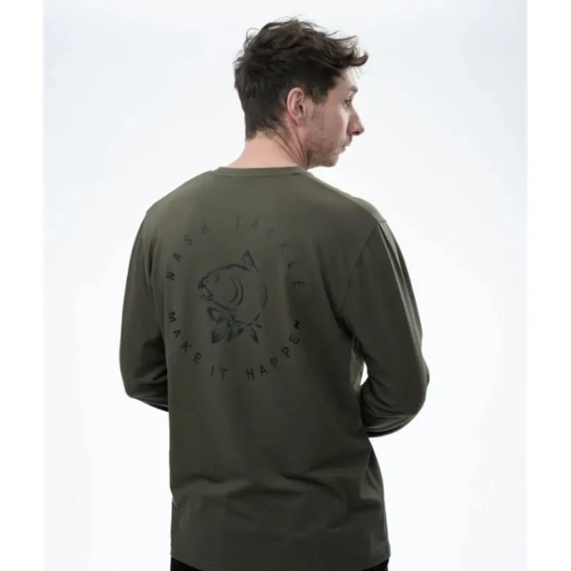 Nash Tee Shirt Manches Longues Homme Make It Happen Carp Logo Long Sleeve - Vert