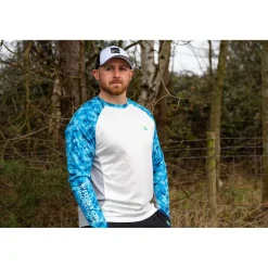 Preston Innovations Tee Shirt Manches Longues Homme Performance Sun Shirt Upf-35 - Blanc/Bleu