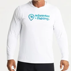 Adventer & Fishing Tee Shirt Manches Longues Homme Golon Anti Uv - Blanc/Bleu