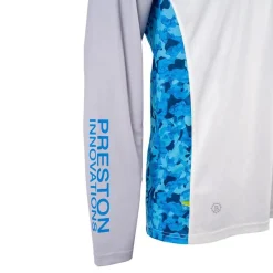 Preston Innovations Tee Shirt Manches Longues Homme Performance Hooded Sun Shirt Upf-40 - Blanc/Gris
