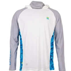 Preston Innovations Tee Shirt Manches Longues Homme Performance Hooded Sun Shirt Upf-40 - Blanc/Gris