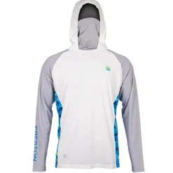 Preston Innovations Tee Shirt Manches Longues Homme Performance Hooded Sun Shirt Upf-40 - Blanc/Gris